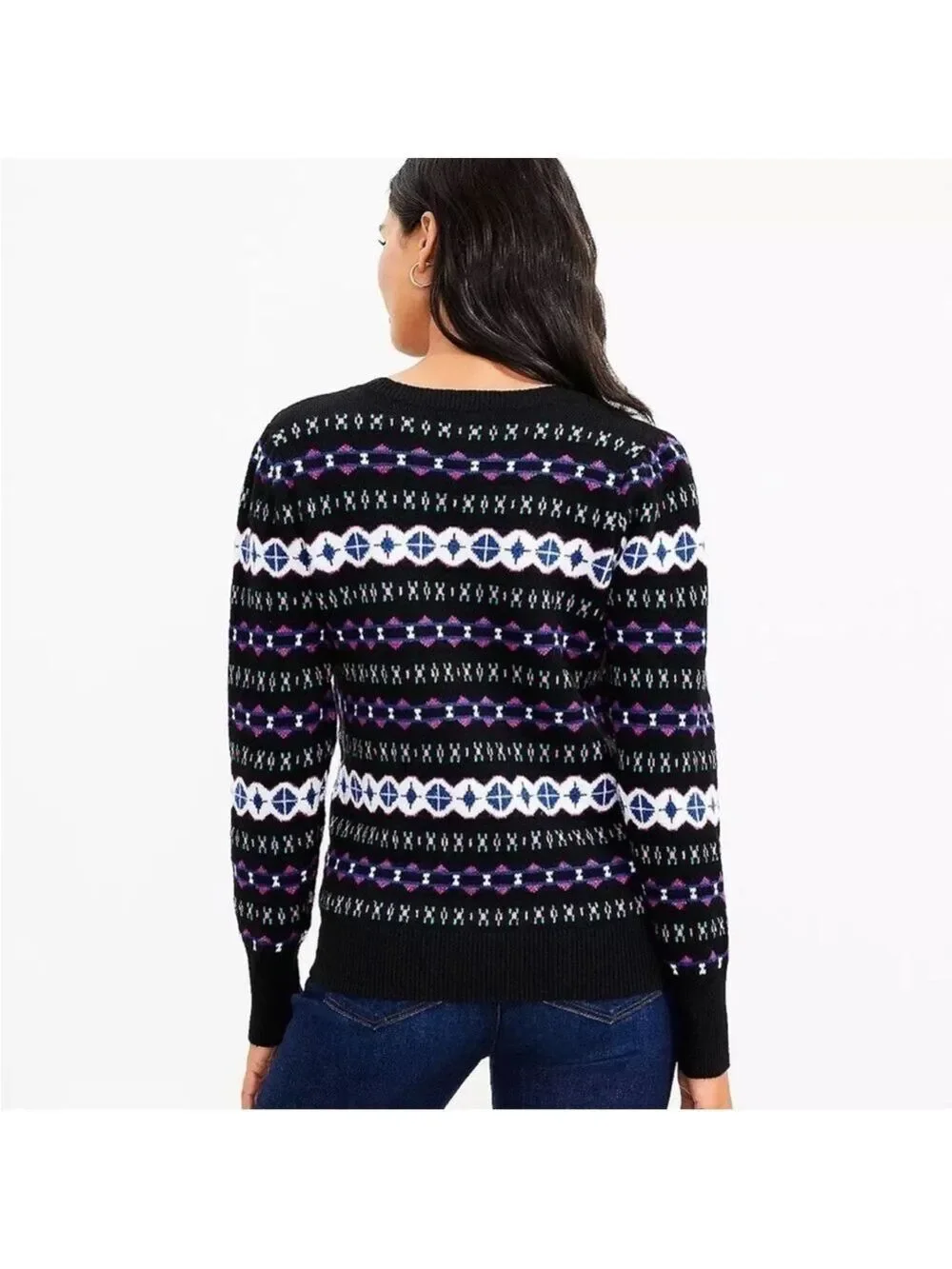 LOFT Holidays Christmas Sweater Long Sleeve Black Multi Color Size XS